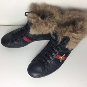 GUCCI AUTHENTIC MEN'S FUR SHOES BLACK SIZE 12